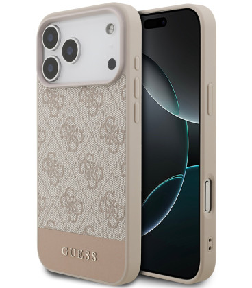 Rožinis dėklas Apple iPhone 17 Pro Max telefonui "Guess PU 4G Stripe Case"