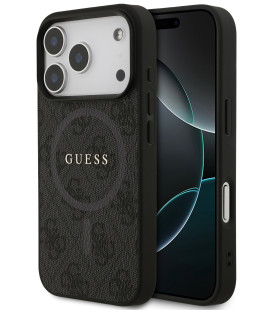 Juodas dėklas Apple iPhone 17 Pro telefonui "Guess PU Leather 4G Colored Ring MagSafe Case"
