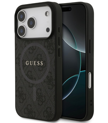 Juodas dėklas Apple iPhone 17 Pro telefonui "Guess PU Leather 4G Colored Ring MagSafe Case"
