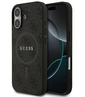 Juodas dėklas Apple iPhone 17 telefonui "Guess PU Leather 4G Colored Ring MagSafe Case"