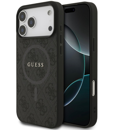 Juodas dėklas Apple iPhone 17 Pro Max telefonui "Guess PU Leather 4G Colored Ring MagSafe Case"