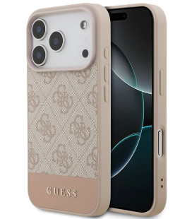Rožinis dėklas Apple iPhone 17 Pro telefonui "Guess PU 4G Stripe Case"