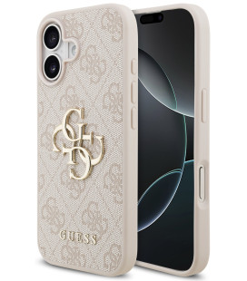 Rožinis dėklas Apple iPhone 17 telefonui "Guess PU 4G Metal Logo Case"