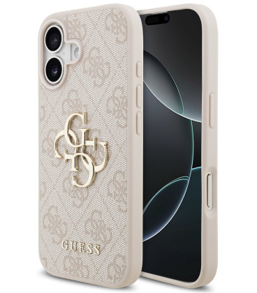Rožinis dėklas Apple iPhone 17 telefonui "Guess PU 4G Metal Logo Case"