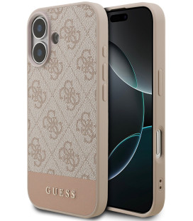 Rožinis dėklas Apple iPhone 17 telefonui "Guess PU 4G Stripe Case"