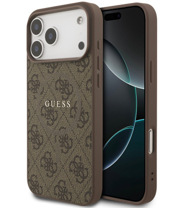 Rudas dėklas Apple iPhone 17 Pro Max telefonui "Guess PU Leather 4G Colored Ring MagSafe Case"