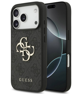 Pilkas dėklas Apple iPhone 17 Pro telefonui "Guess PU 4G Metal Logo Case"