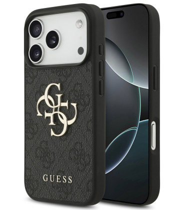 Pilkas dėklas Apple iPhone 17 Pro telefonui "Guess PU 4G Metal Logo Case"