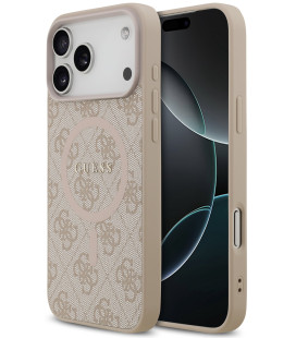 Rožinis dėklas Apple iPhone 17 Pro Max telefonui "Guess PU Leather 4G Colored Ring MagSafe Case"