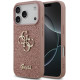 Rožinis dėklas Apple iPhone 17 Pro telefonui "Guess PU Fixed Glitter 4G Metal Logo Case"