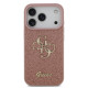 Rožinis dėklas Apple iPhone 17 Pro telefonui "Guess PU Fixed Glitter 4G Metal Logo Case"