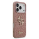 Rožinis dėklas Apple iPhone 17 Pro telefonui "Guess PU Fixed Glitter 4G Metal Logo Case"