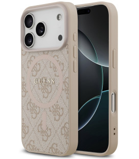 Rožinis dėklas Apple iPhone 17 Pro telefonui "Guess PU Leather 4G Colored Ring MagSafe Case"