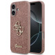 Rožinis dėklas Apple iPhone 17 telefonui "Guess PU Fixed Glitter 4G Metal Logo Case"