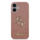 Rožinis dėklas Apple iPhone 17 telefonui "Guess PU Fixed Glitter 4G Metal Logo Case"