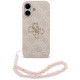 Rožinis dėklas Apple iPhone 17 telefonui "Guess PU 4G Metal Logo Strap Case"