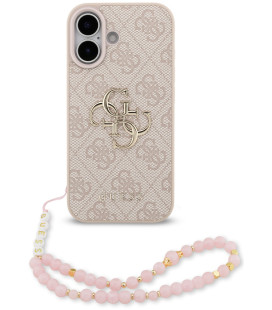 Rožinis dėklas Apple iPhone 17 telefonui "Guess PU 4G Metal Logo Strap Case"
