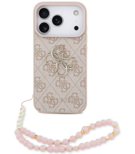 Rožinis dėklas Apple iPhone 17 Pro telefonui "Guess PU 4G Metal Logo Strap Case"