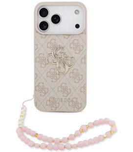 Rožinis dėklas Apple iPhone 17 Pro Max telefonui "Guess PU 4G Metal Logo Strap Case"