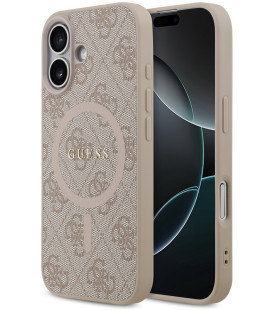 Rožinis dėklas Apple iPhone 17 telefonui "Guess PU Leather 4G Colored Ring MagSafe Case"