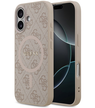 Rožinis dėklas Apple iPhone 17 telefonui "Guess PU Leather 4G Colored Ring MagSafe Case"