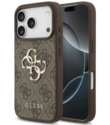Rudas dėklas Apple iPhone 17 Pro telefonui "Guess PU 4G Metal Logo Case"