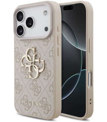 Rožinis dėklas Apple iPhone 17 Pro telefonui "Guess PU 4G Metal Logo Case"