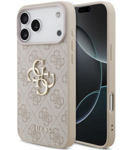 Rožinis dėklas Apple iPhone 17 Pro Max telefonui "Guess PU 4G Metal Logo Case"
