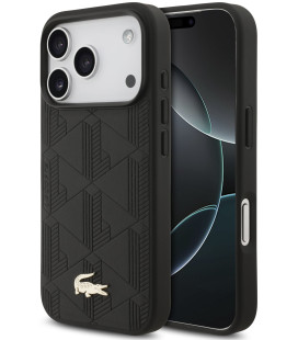 Juodas dėklas Apple iPhone 17 Pro telefonui "Lacoste PU Nomogramme Gold Logo MagSafe Case"