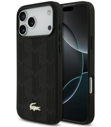 Juodas dėklas Apple iPhone 17 Pro Max telefonui "Lacoste PU Nomogramme Gold Logo MagSafe Case"