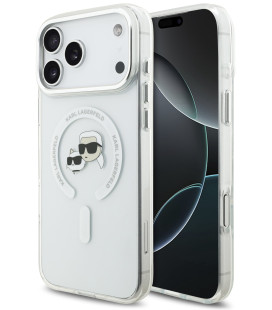 Skaidrus dėklas Apple iPhone 17 Pro Max telefonui "Karl Lagerfeld IML K&CH Heads Metal Frame MagSafe Case"