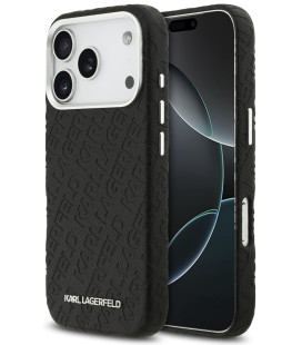 Juodas dėklas Apple iPhone 17 Pro telefonui "Karl Lagerfeld Grained PU Repeated Logo MagSafe Case"