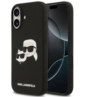 Juodas dėklas Apple iPhone 17 telefonui "Karl Lagerfeld Liquid Silicone Double Heads MagSafe Case"