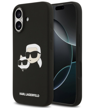 Juodas dėklas Apple iPhone 17 telefonui "Karl Lagerfeld Liquid Silicone Double Heads MagSafe Case"