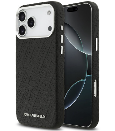 Juodas dėklas Apple iPhone 17 Pro Max telefonui "Karl Lagerfeld Grained PU Repeated Logo MagSafe Case"