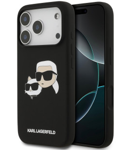 Juodas dėklas Apple iPhone 17 Pro telefonui "Karl Lagerfeld Liquid Silicone Double Heads MagSafe Case"