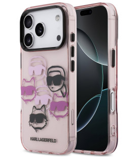 Rožinis dėklas Apple iPhone 17 Pro telefonui "Karl Lagerfeld IML Multi K&CH Heads Case"