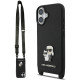 Juodas dėklas Apple iPhone 17 telefonui "Karl Lagerfeld Saffiano Crossbody Strap Metal Karl and Choupette Case"