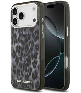 Pilkas dėklas Apple iPhone 17 Pro Max telefonui "Karl Lagerfeld IML Leopard MagSafe Case"