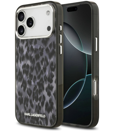Pilkas dėklas Apple iPhone 17 Pro Max telefonui "Karl Lagerfeld IML Leopard MagSafe Case"