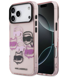 Rožinis dėklas Apple iPhone 17 Pro Max telefonui "Karl Lagerfeld IML Multi K&CH Heads Case"