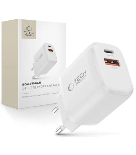 Baltas 1xUSB-A + 1xUSB-C PD45W / QC3.0 pakrovėjas "Tech-Protect NCA45W-GAN 2-Port"