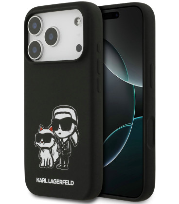Juodas dėklas Apple iPhone 17 Pro telefonui "Karl Lagerfeld Liquid Silicone K&CH Sketch MagSafe Case"