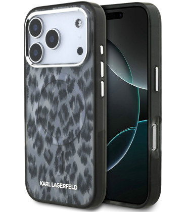 Pilkas dėklas Apple iPhone 17 Pro telefonui "Karl Lagerfeld IML Leopard MagSafe Case"