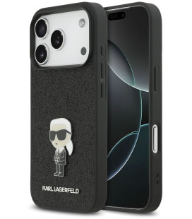 Juodas dėklas Apple iPhone 17 Pro telefonui "Karl Lagerfeld Fixed Glitter Metal Ikonik Case"