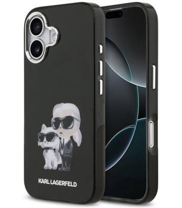 Juodas dėklas Apple iPhone 17 telefonui "Karl Lagerfeld IML Aquarelle Karl and Choupette Case"
