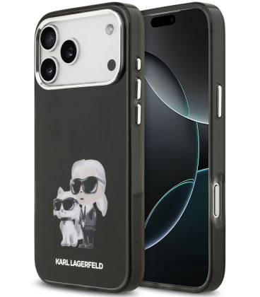 Juodas dėklas Apple iPhone 17 Pro telefonui "Karl Lagerfeld IML Aquarelle Karl and Choupette Case"