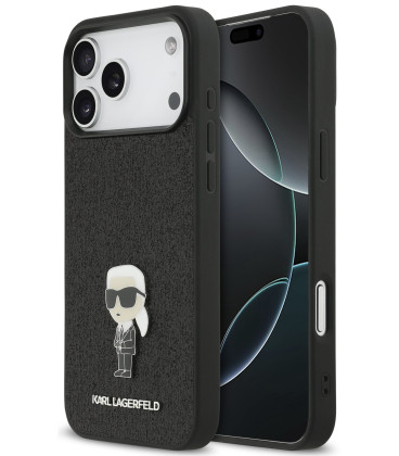 Juodas dėklas Apple iPhone 17 Pro Max telefonui "Karl Lagerfeld Fixed Glitter Metal Ikonik Case"