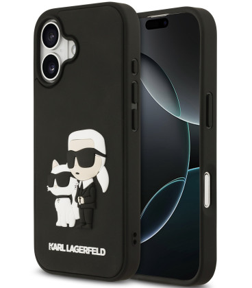 Juodas dėklas Apple iPhone 17 telefonui "Karl Lagerfeld 3D Rubber Karl and Choupette Case"