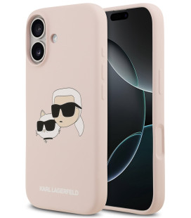 Rožinis dėklas Apple iPhone 17 telefonui "Karl Lagerfeld Liquid Silicone Double Heads MagSafe Case"
